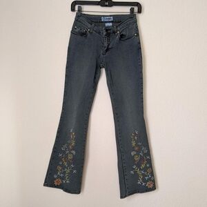 Gasoline Vintage Bootcut Jeans Beaded Floral Design